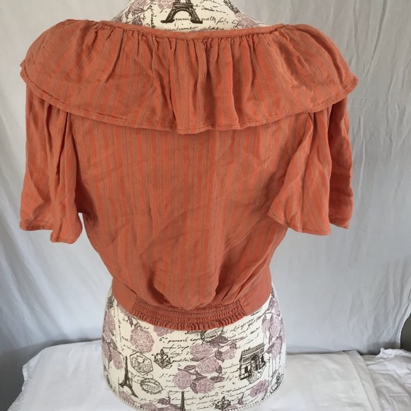 🦊FREE PEOPLE The Rosemary Ruffled Rust Tie Front Crop Top - Picture 7 of 8